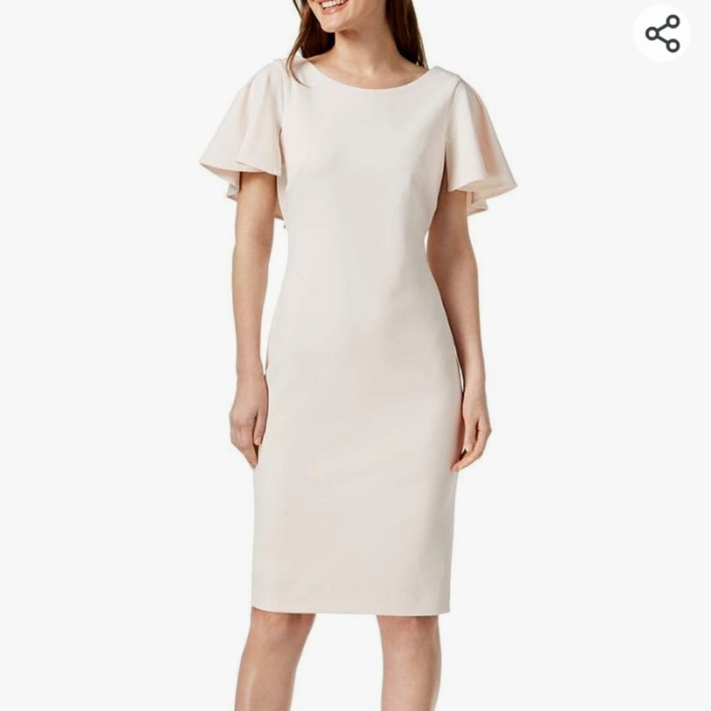 Calvin Klein blush cape sheath dress size 10. Has a small spot shown